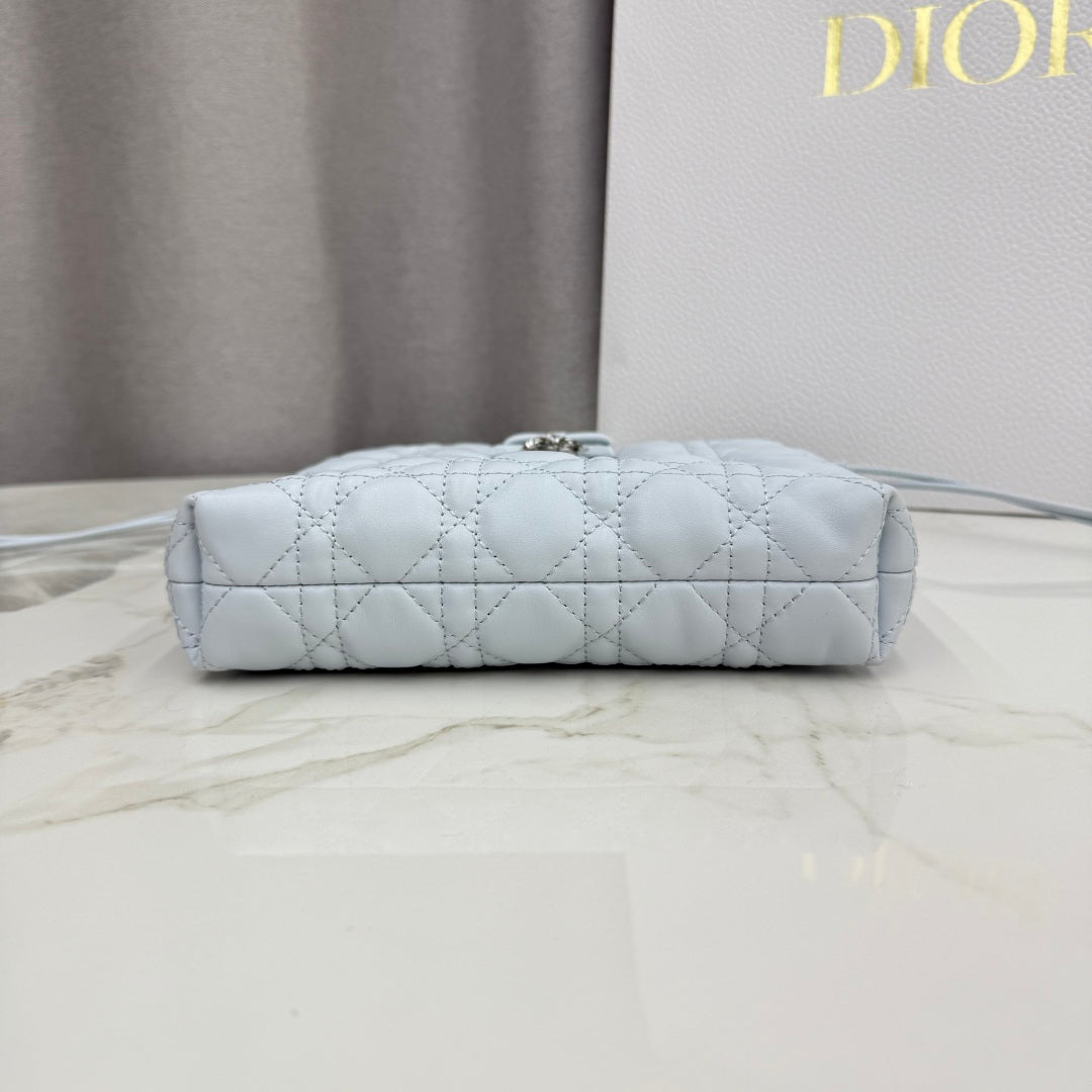Dior Adiorable Mini Bucket Bag — Ice Blue Cannage Lambskin with Silver Hardware