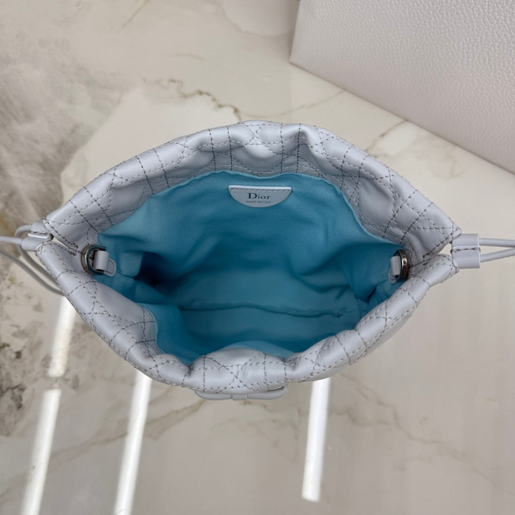 Dior Adiorable Mini Bucket Bag — Ice Blue Cannage Lambskin with Silver Hardware