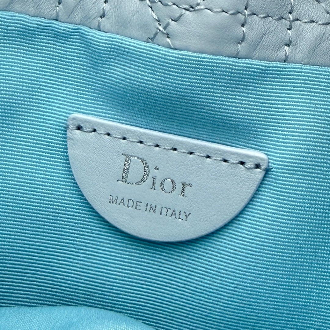 Dior Adiorable Mini Bucket Bag — Ice Blue Cannage Lambskin with Silver Hardware