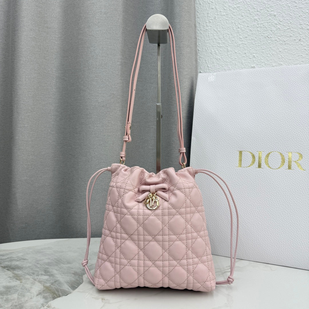Dior Adiorable Mini Bucket Bag — Blush Pink Cannage Lambskin with Gold Hardware
