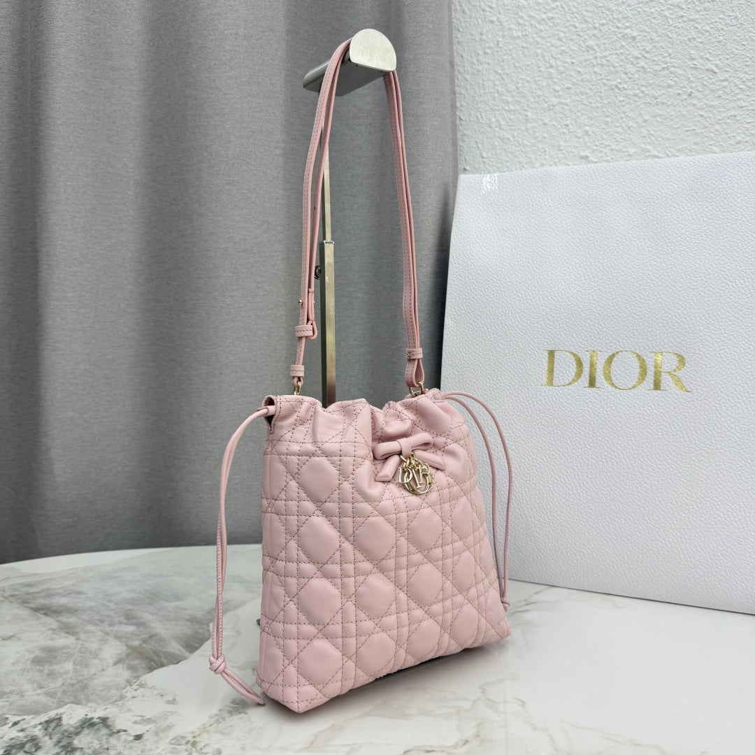 Dior Adiorable Mini Bucket Bag — Blush Pink Cannage Lambskin with Gold Hardware
