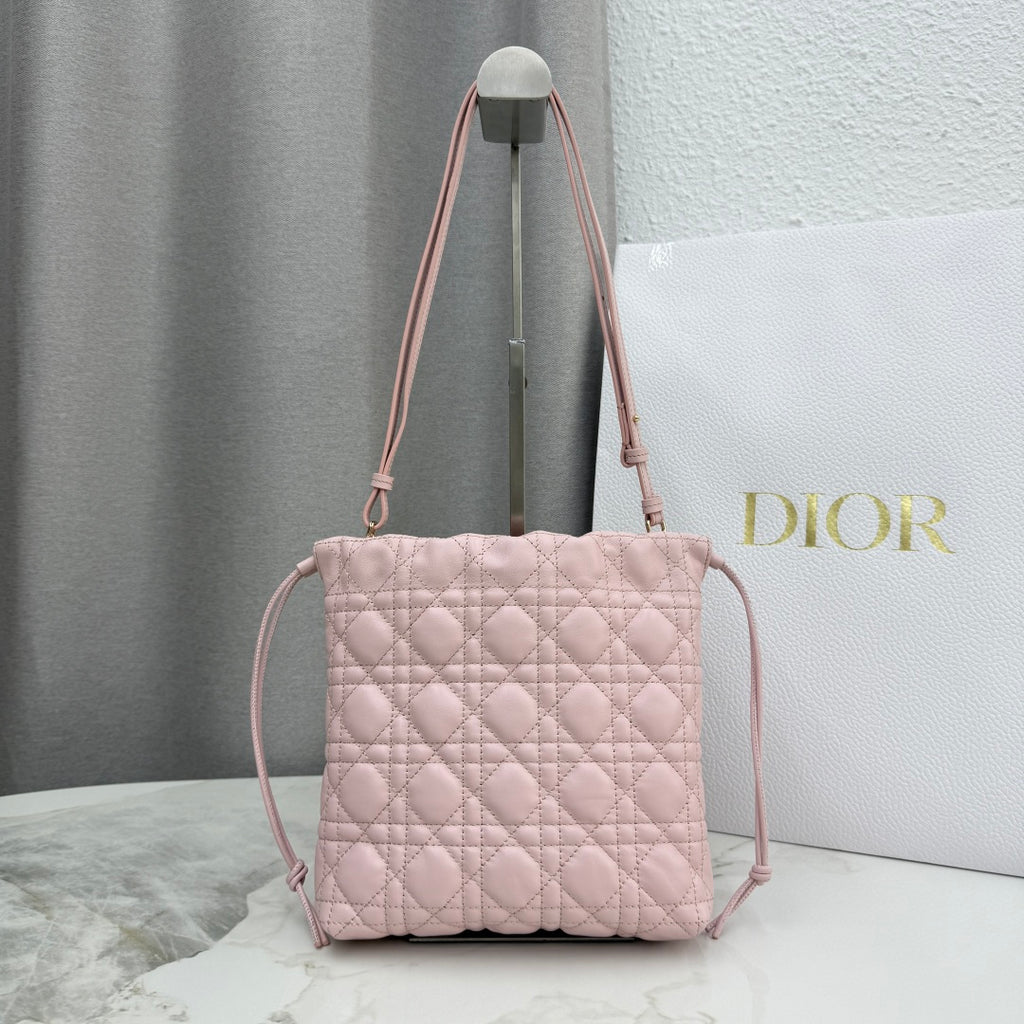 Dior Adiorable Mini Bucket Bag — Blush Pink Cannage Lambskin with Gold Hardware