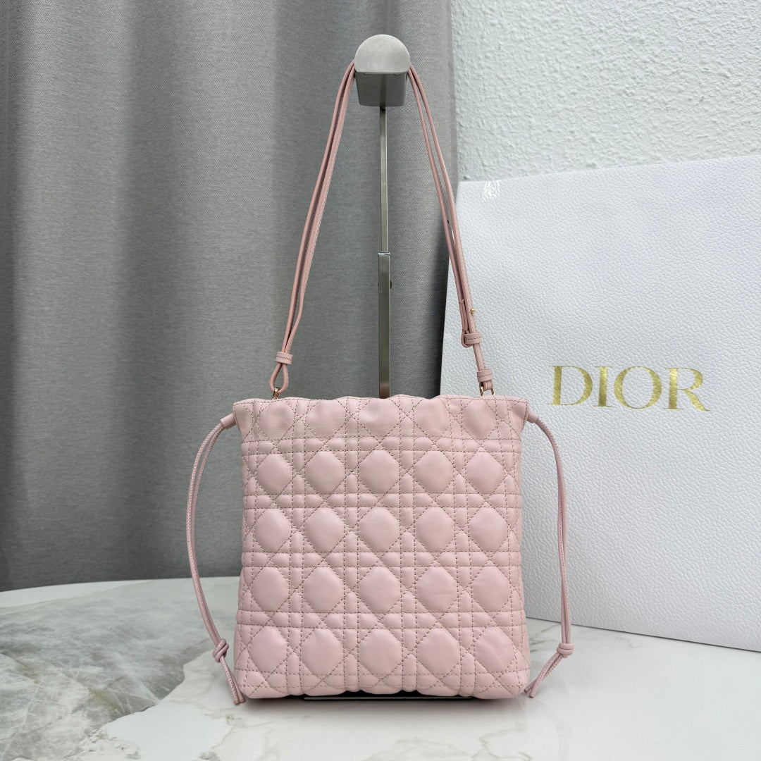 Dior Adiorable Mini Bucket Bag — Blush Pink Cannage Lambskin with Gold Hardware