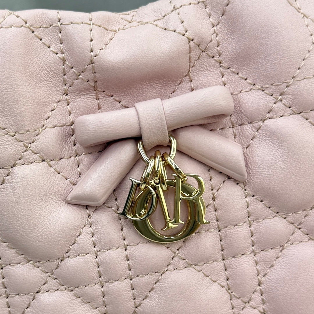 Dior Adiorable Mini Bucket Bag — Blush Pink Cannage Lambskin with Gold Hardware