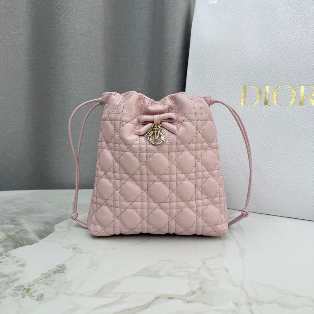 Dior Adiorable Mini Bucket Bag — Blush Pink Cannage Lambskin with Gold Hardware