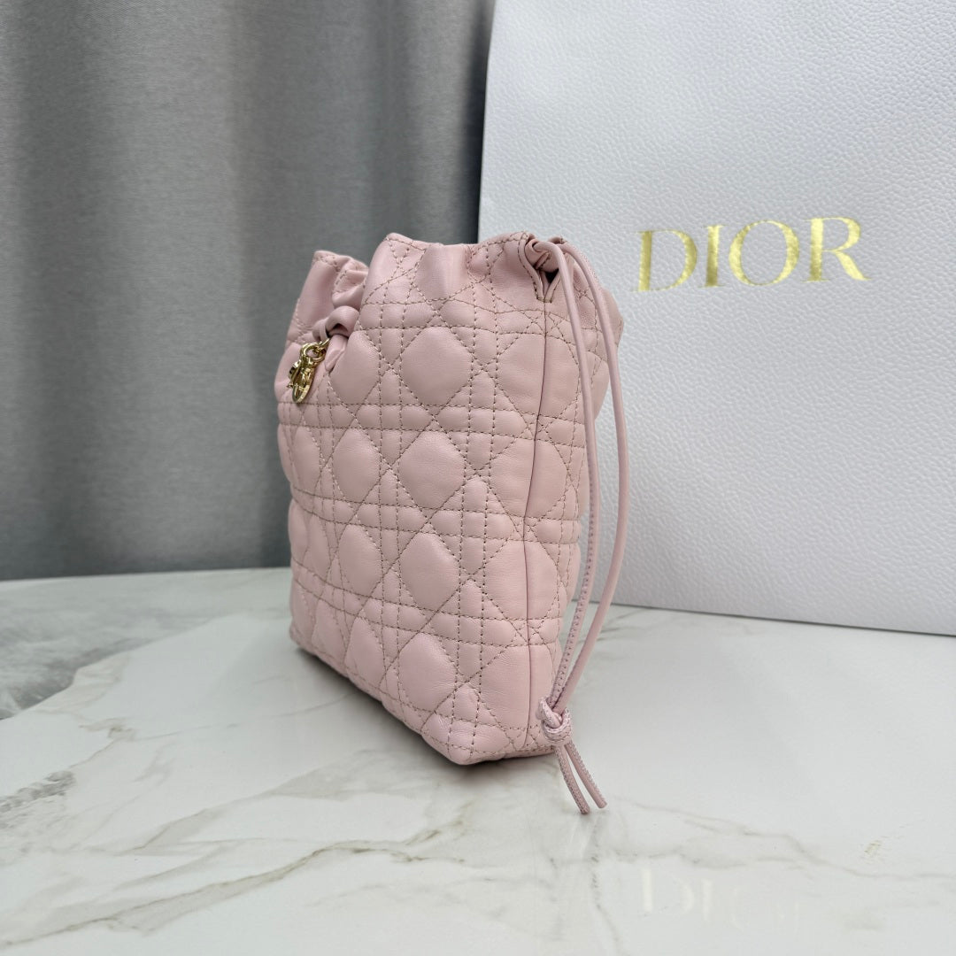 Dior Adiorable Mini Bucket Bag — Blush Pink Cannage Lambskin with Gold Hardware