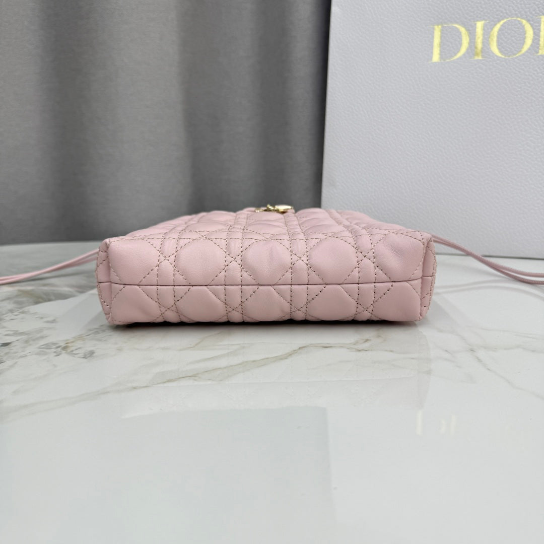 Dior Adiorable Mini Bucket Bag — Blush Pink Cannage Lambskin with Gold Hardware