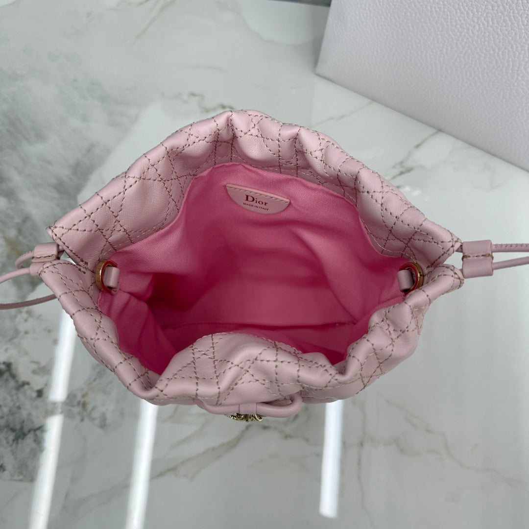 Dior Adiorable Mini Bucket Bag — Blush Pink Cannage Lambskin with Gold Hardware