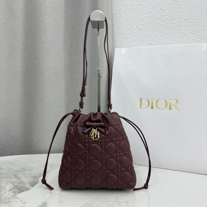 Dior Adiorable Mini Bucket Bag — Burgundy Cannage Lambskin with Gold Hardware