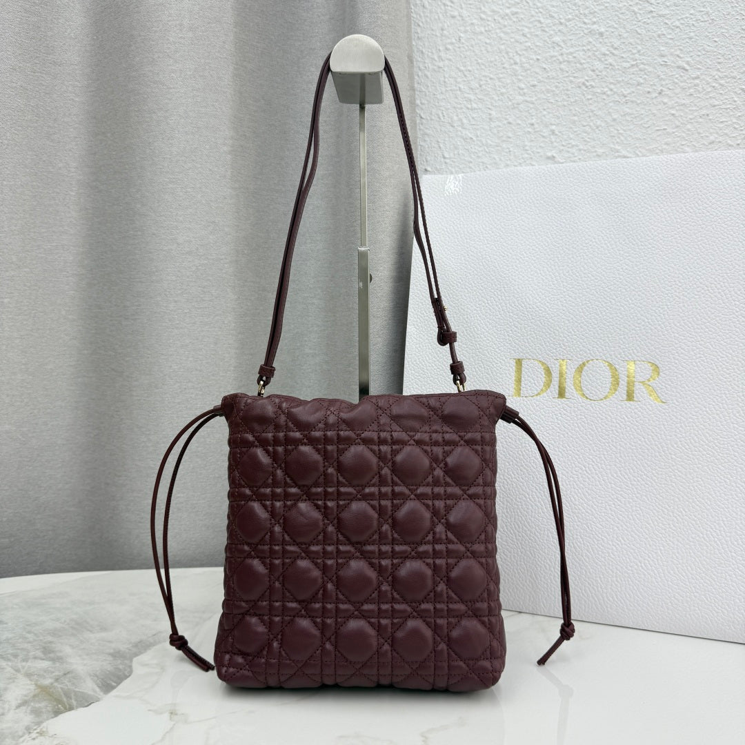 Dior Adiorable Mini Bucket Bag — Burgundy Cannage Lambskin with Gold Hardware