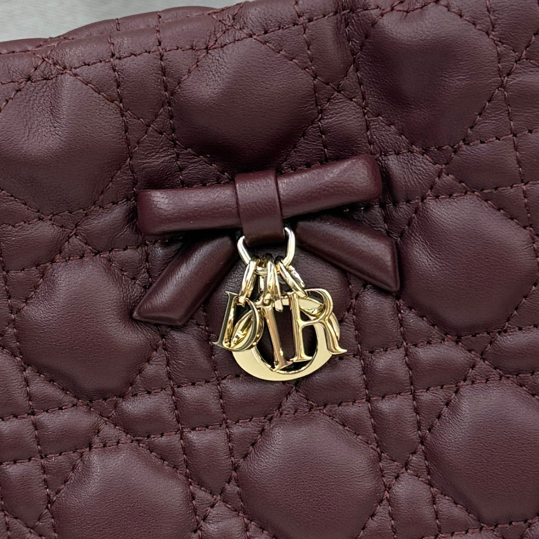 Dior Adiorable Mini Bucket Bag — Burgundy Cannage Lambskin with Gold Hardware