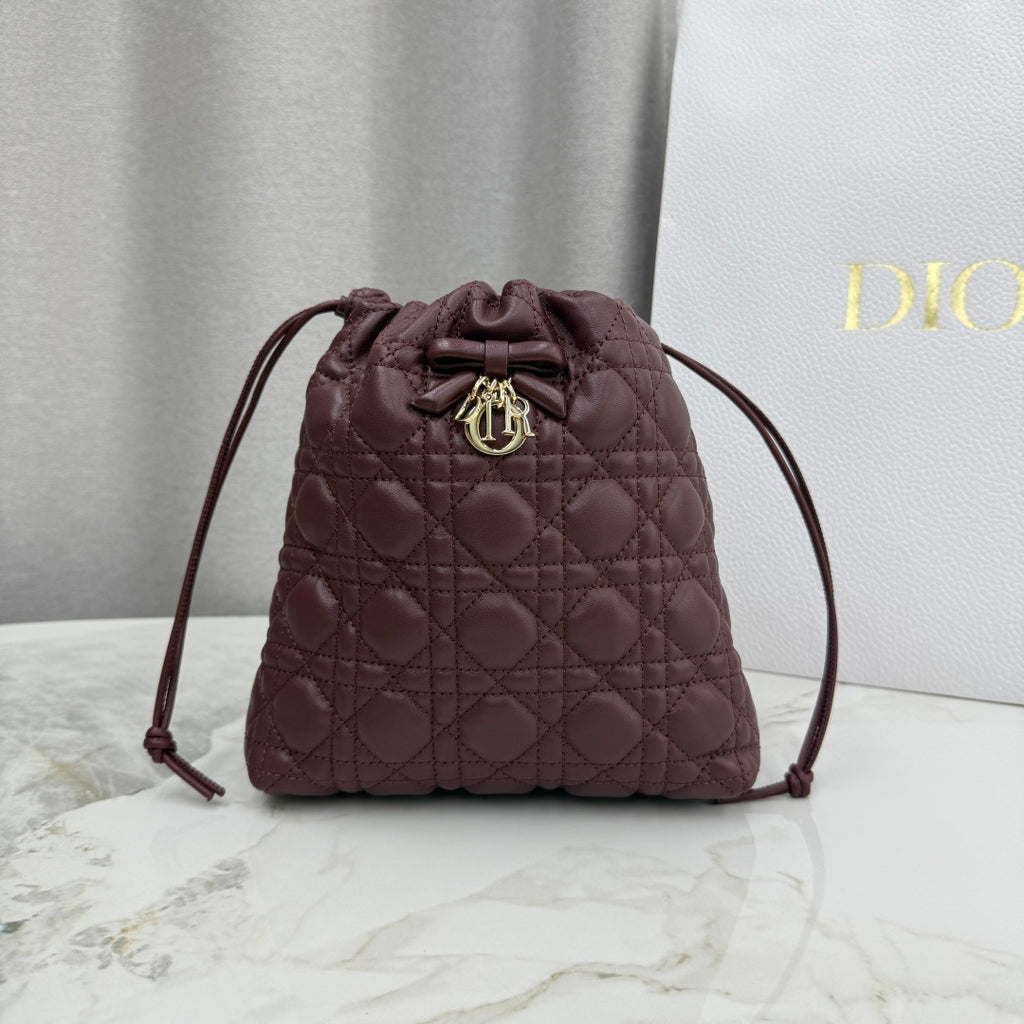 Dior Adiorable Mini Bucket Bag — Burgundy Cannage Lambskin with Gold Hardware