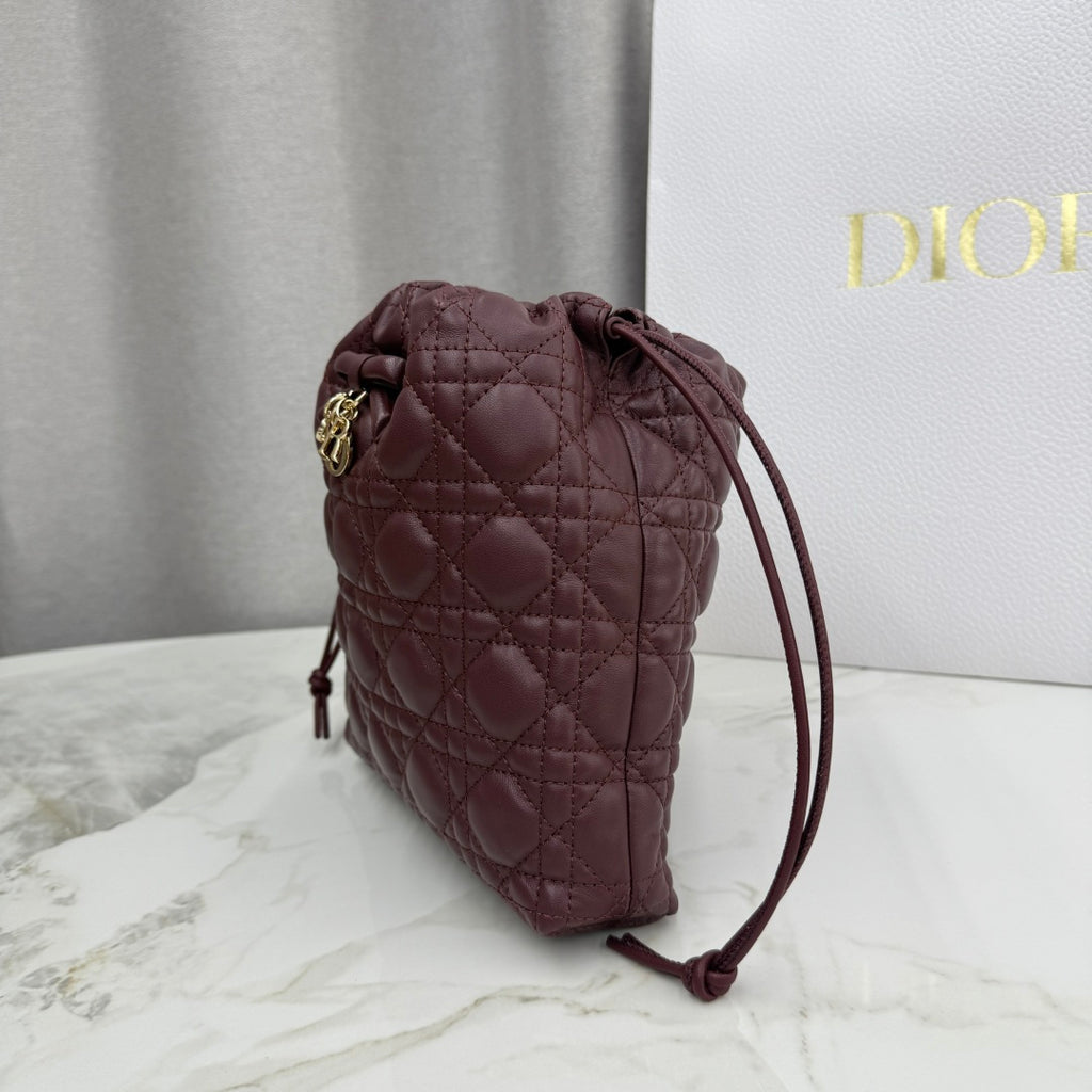 Dior Adiorable Mini Bucket Bag — Burgundy Cannage Lambskin with Gold Hardware