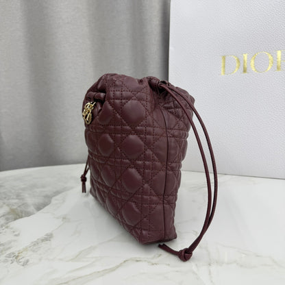 Dior Adiorable Mini Bucket Bag — Burgundy Cannage Lambskin with Gold Hardware