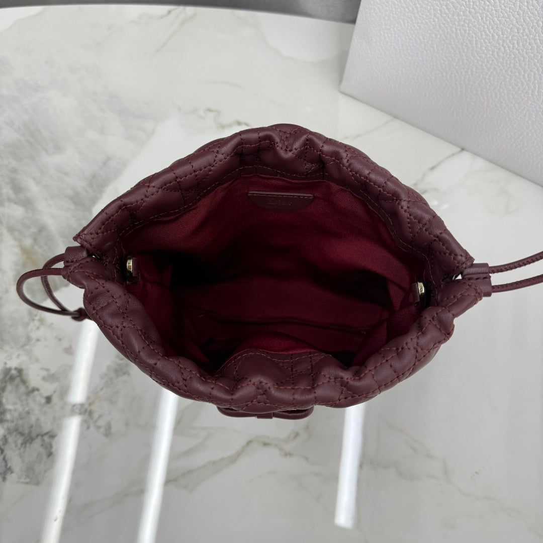Dior Adiorable Mini Bucket Bag — Burgundy Cannage Lambskin with Gold Hardware