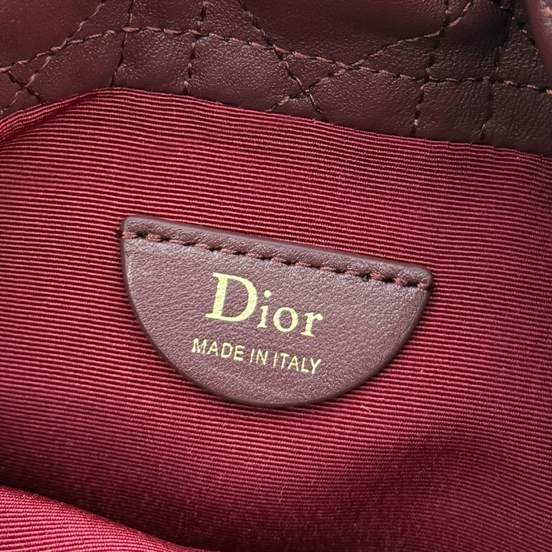 Dior Adiorable Mini Bucket Bag — Burgundy Cannage Lambskin with Gold Hardware