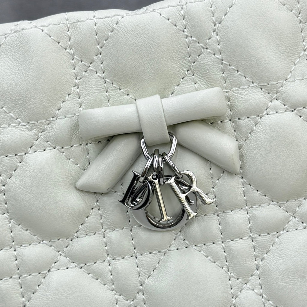 Dior Adiorable Mini Bucket Bag — White Cannage Lambskin with Silver Hardware