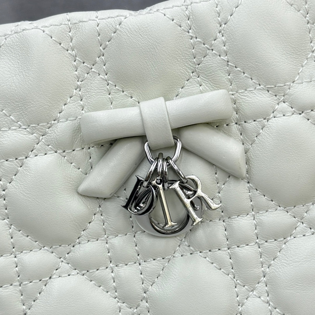 Dior Adiorable Mini Bucket Bag — White Cannage Lambskin with Silver Hardware