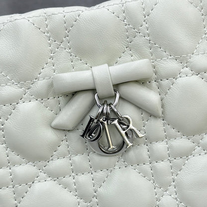 Dior Adiorable Mini Bucket Bag — White Cannage Lambskin with Silver Hardware