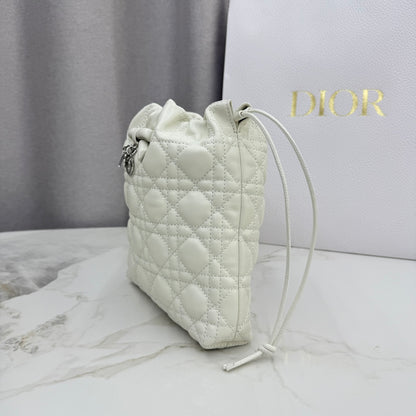 Dior Adiorable Mini Bucket Bag — White Cannage Lambskin with Silver Hardware