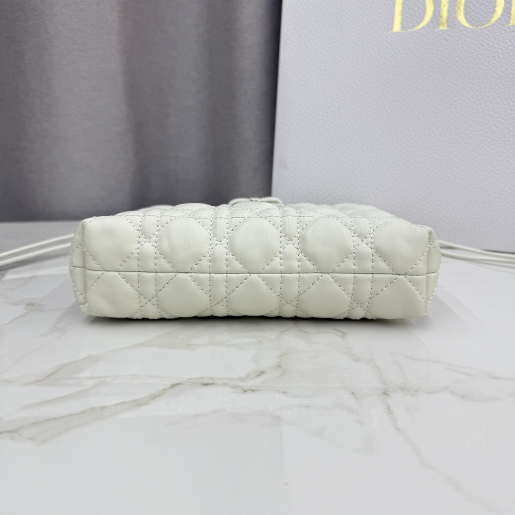 Dior Adiorable Mini Bucket Bag — White Cannage Lambskin with Silver Hardware
