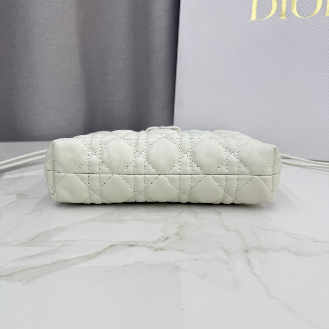 Dior Adiorable Mini Bucket Bag — White Cannage Lambskin with Silver Hardware