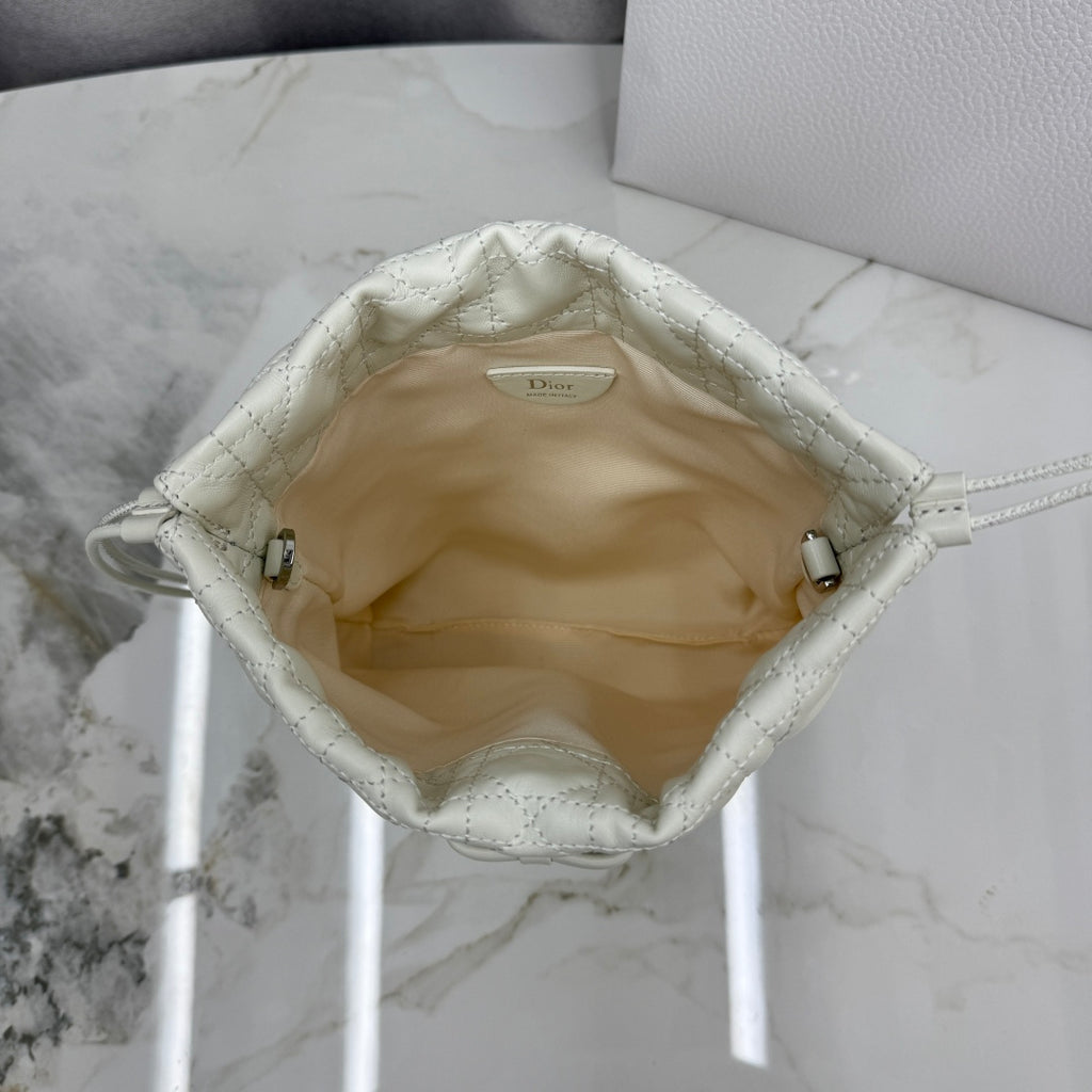 Dior Adiorable Mini Bucket Bag — White Cannage Lambskin with Silver Hardware