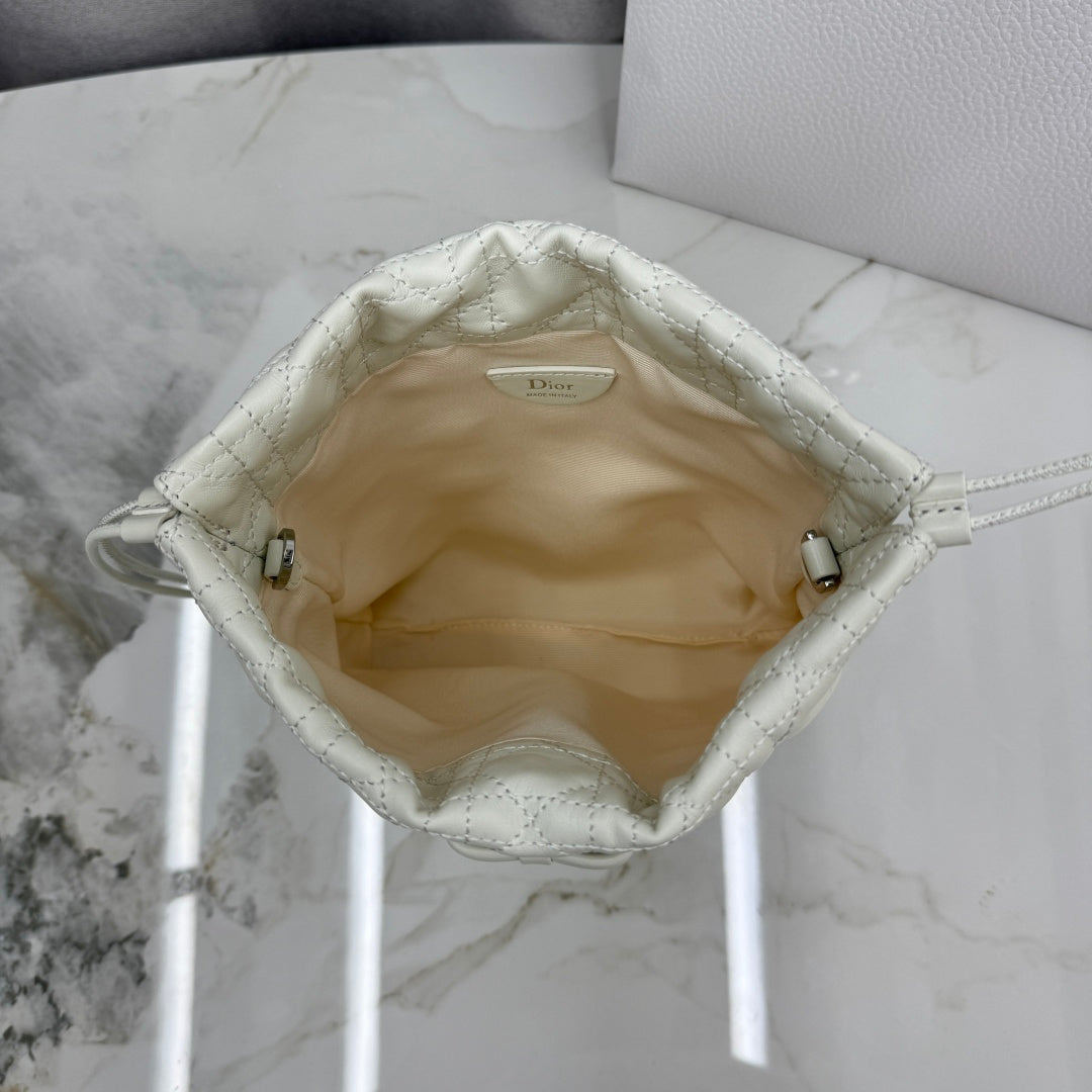 Dior Adiorable Mini Bucket Bag — White Cannage Lambskin with Silver Hardware