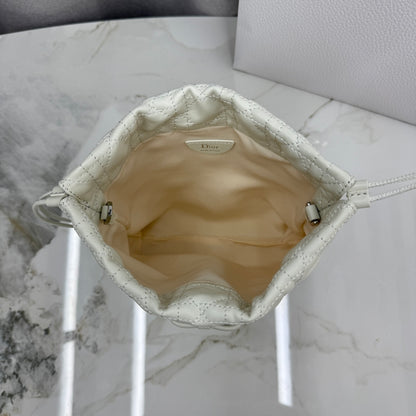 Dior Adiorable Mini Bucket Bag — White Cannage Lambskin with Silver Hardware