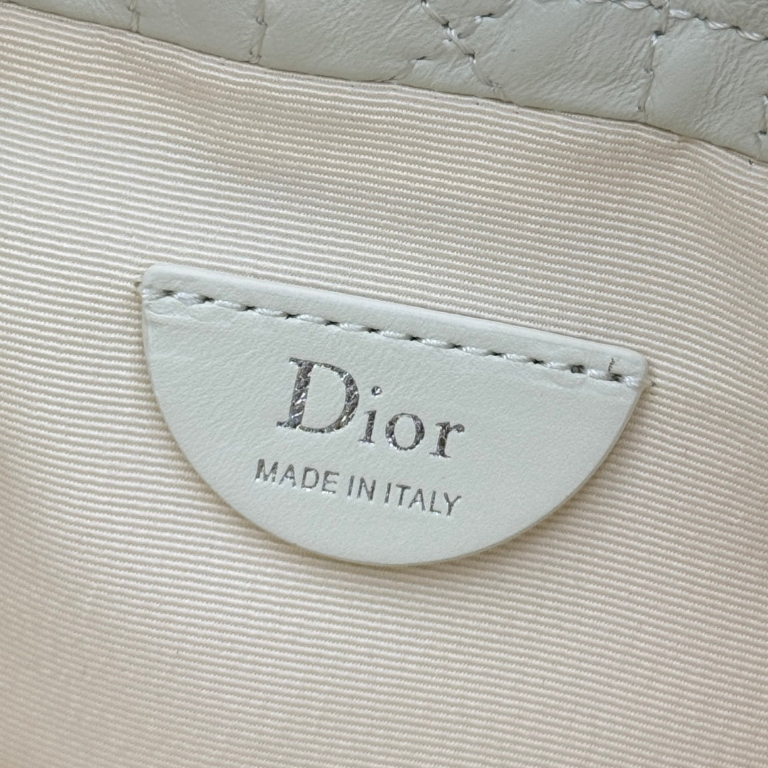 Dior Adiorable Mini Bucket Bag — White Cannage Lambskin with Silver Hardware