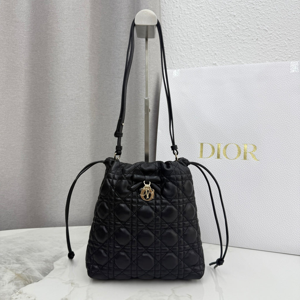 Dior Adiorable Mini Bucket Bag — Black Cannage Lambskin with Gold Hardware