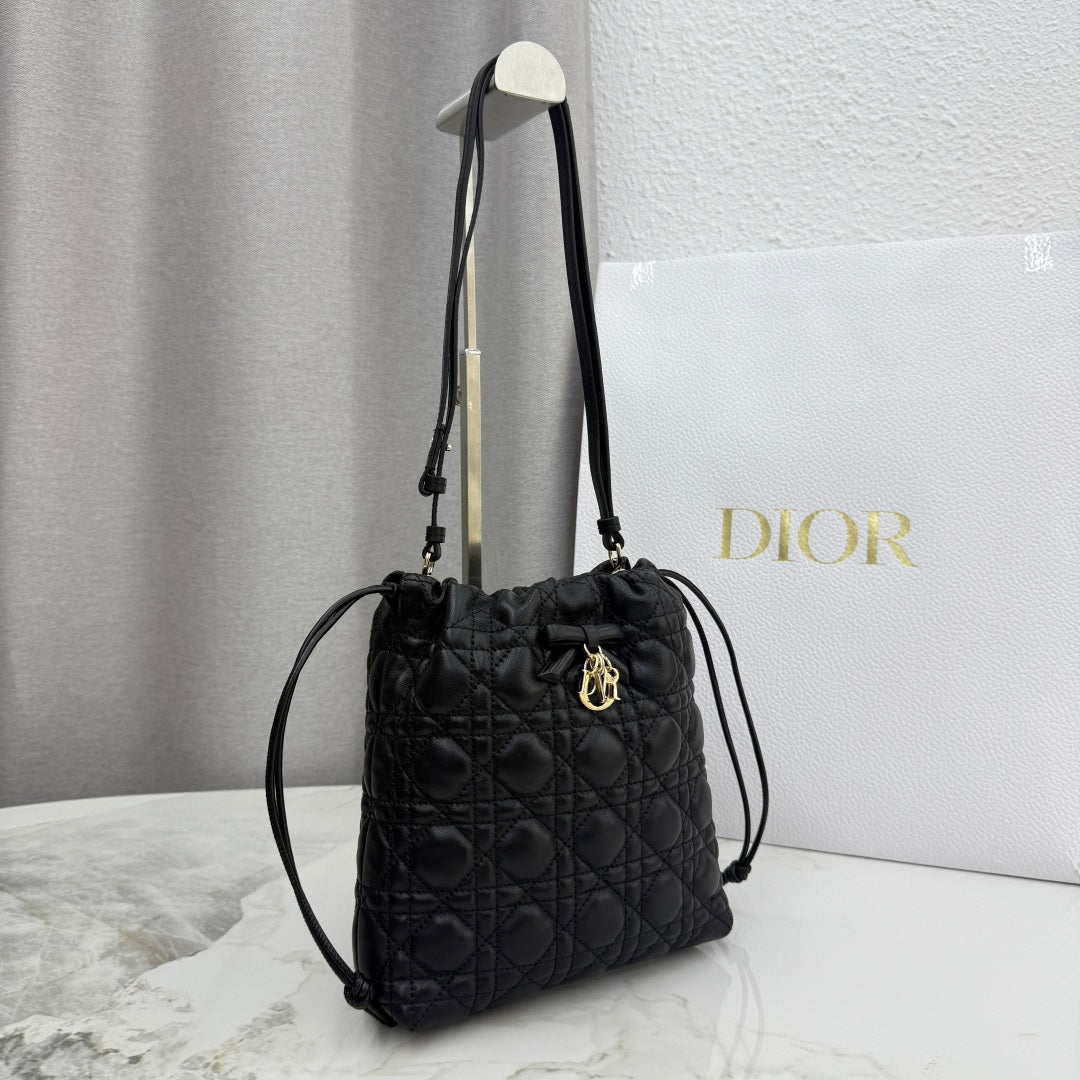 Dior Adiorable Mini Bucket Bag — Black Cannage Lambskin with Gold Hardware
