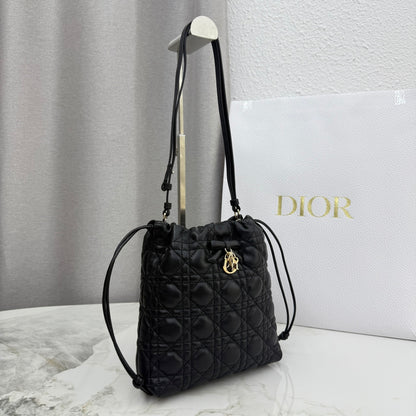 Dior Adiorable Mini Bucket Bag — Black Cannage Lambskin with Gold Hardware