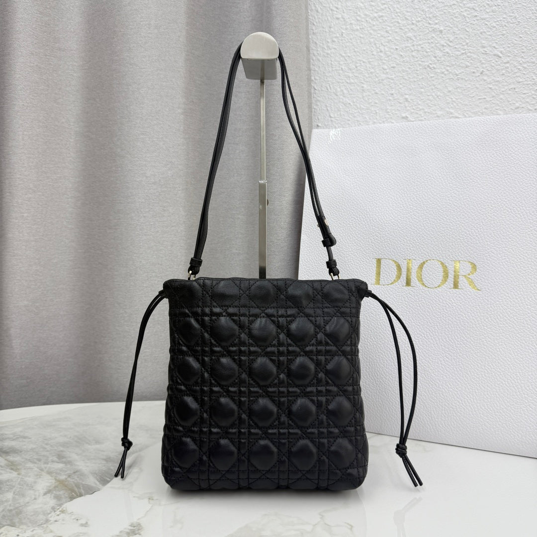 Dior Adiorable Mini Bucket Bag — Black Cannage Lambskin with Gold Hardware