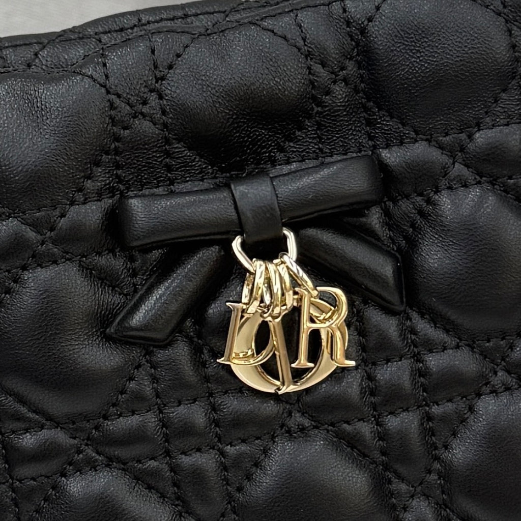 Dior Adiorable Mini Bucket Bag — Black Cannage Lambskin with Gold Hardware