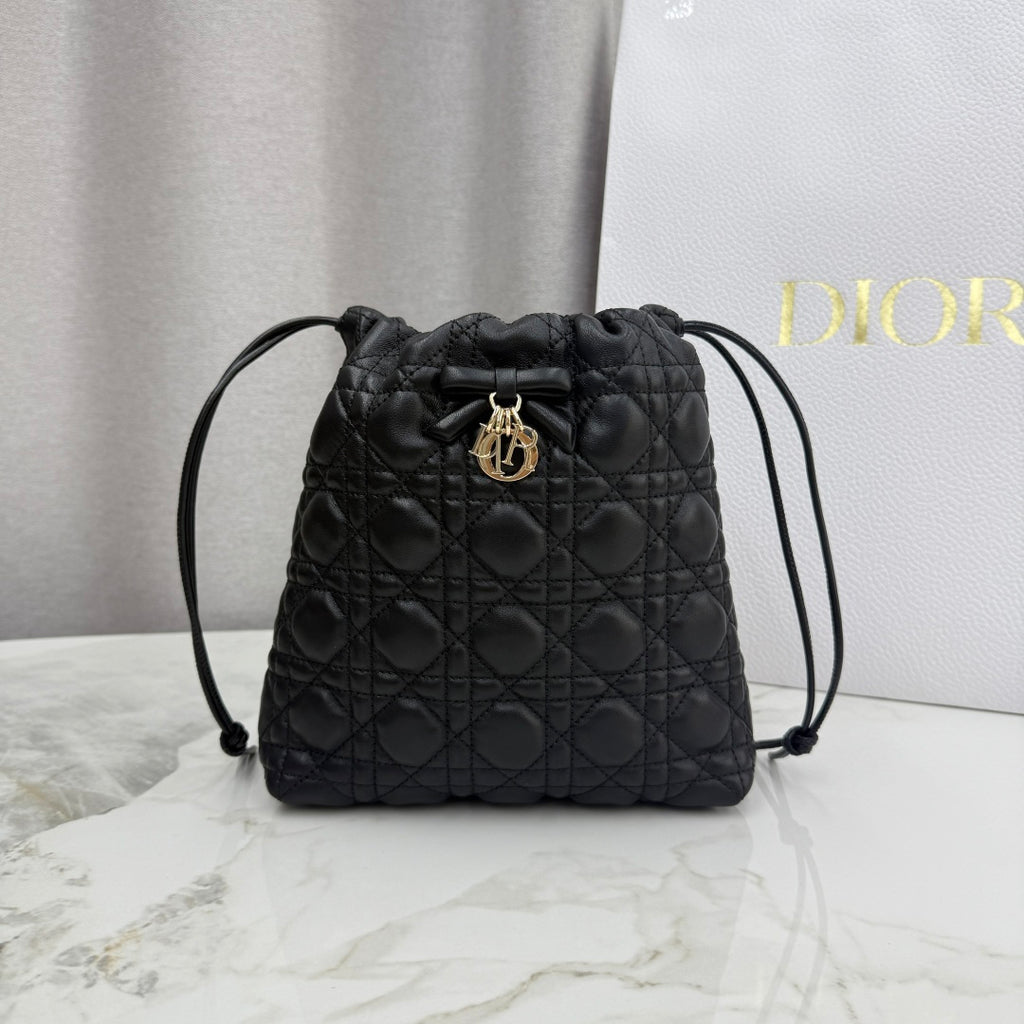 Dior Adiorable Mini Bucket Bag — Black Cannage Lambskin with Gold Hardware