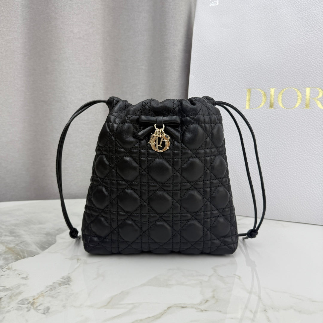 Dior Adiorable Mini Bucket Bag — Black Cannage Lambskin with Gold Hardware