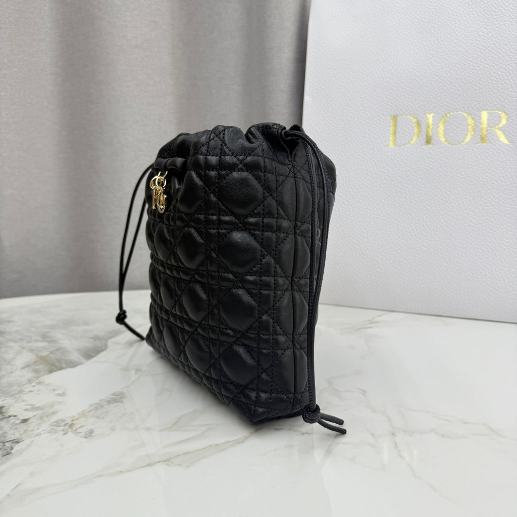 Dior Adiorable Mini Bucket Bag — Black Cannage Lambskin with Gold Hardware