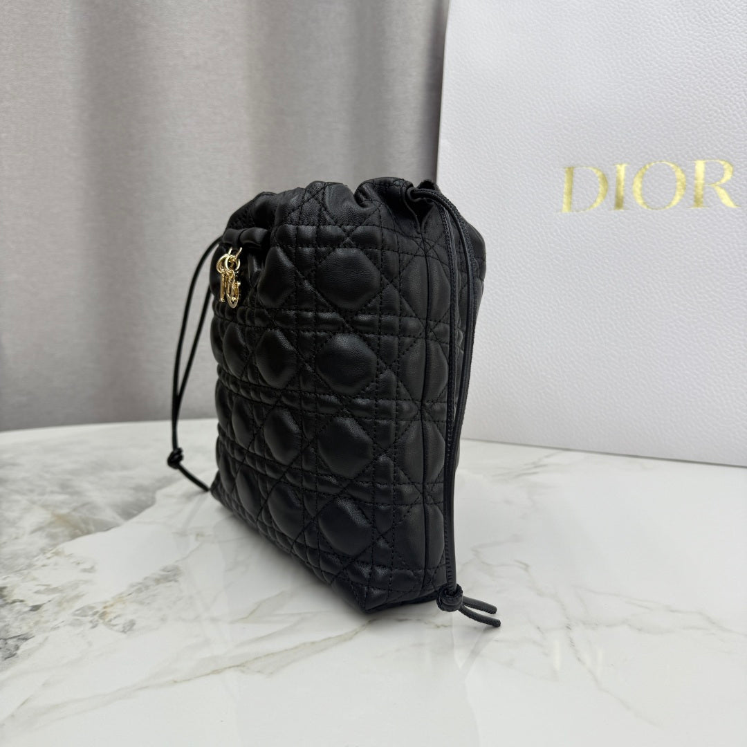 Dior Adiorable Mini Bucket Bag — Black Cannage Lambskin with Gold Hardware