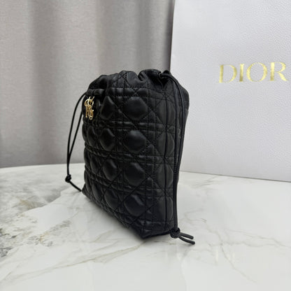 Dior Adiorable Mini Bucket Bag — Black Cannage Lambskin with Gold Hardware