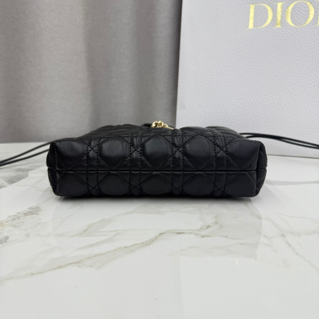 Dior Adiorable Mini Bucket Bag — Black Cannage Lambskin with Gold Hardware