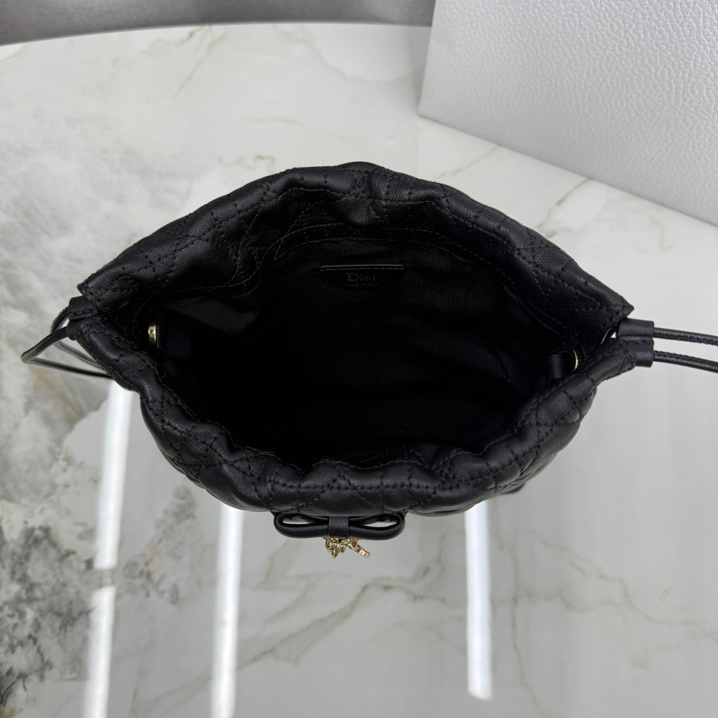 Dior Adiorable Mini Bucket Bag — Black Cannage Lambskin with Gold Hardware