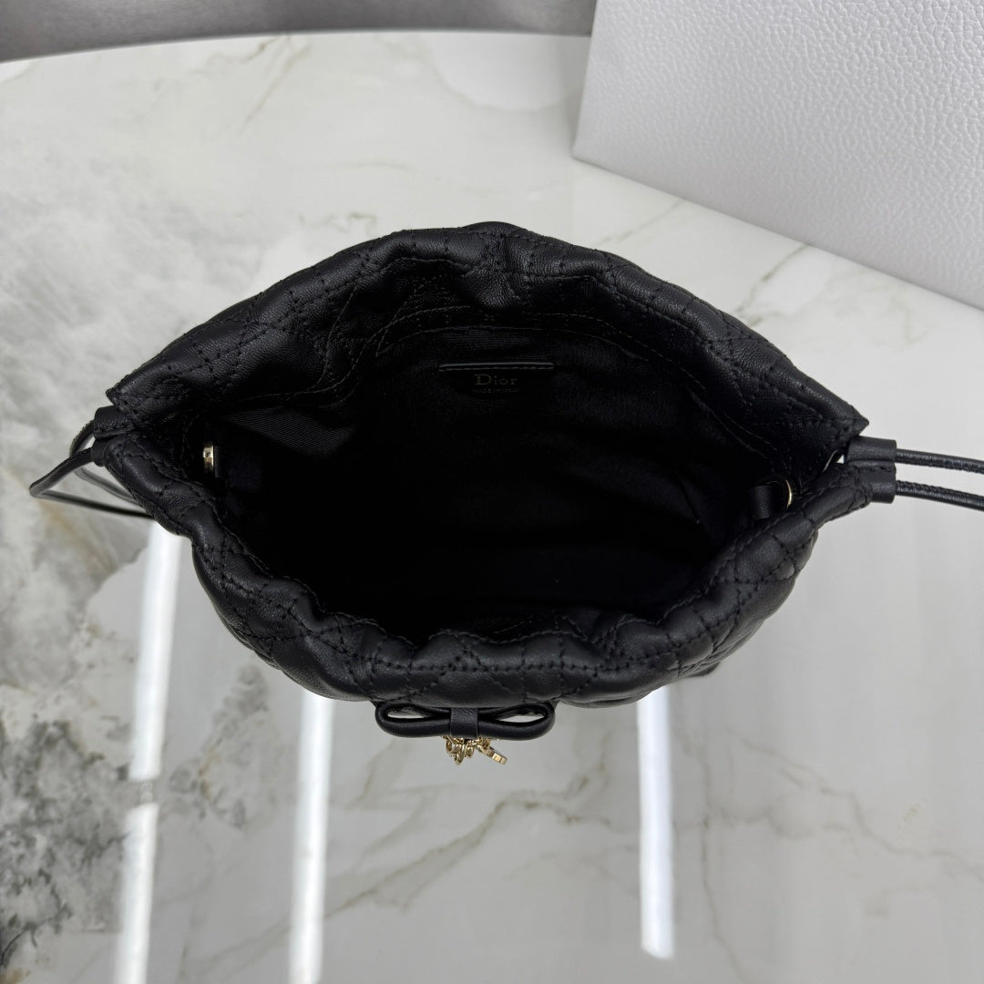 Dior Adiorable Mini Bucket Bag — Black Cannage Lambskin with Gold Hardware