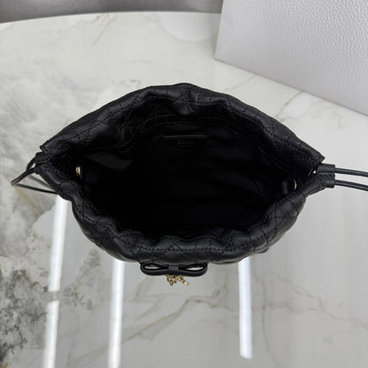 Dior Adiorable Mini Bucket Bag — Black Cannage Lambskin with Gold Hardware
