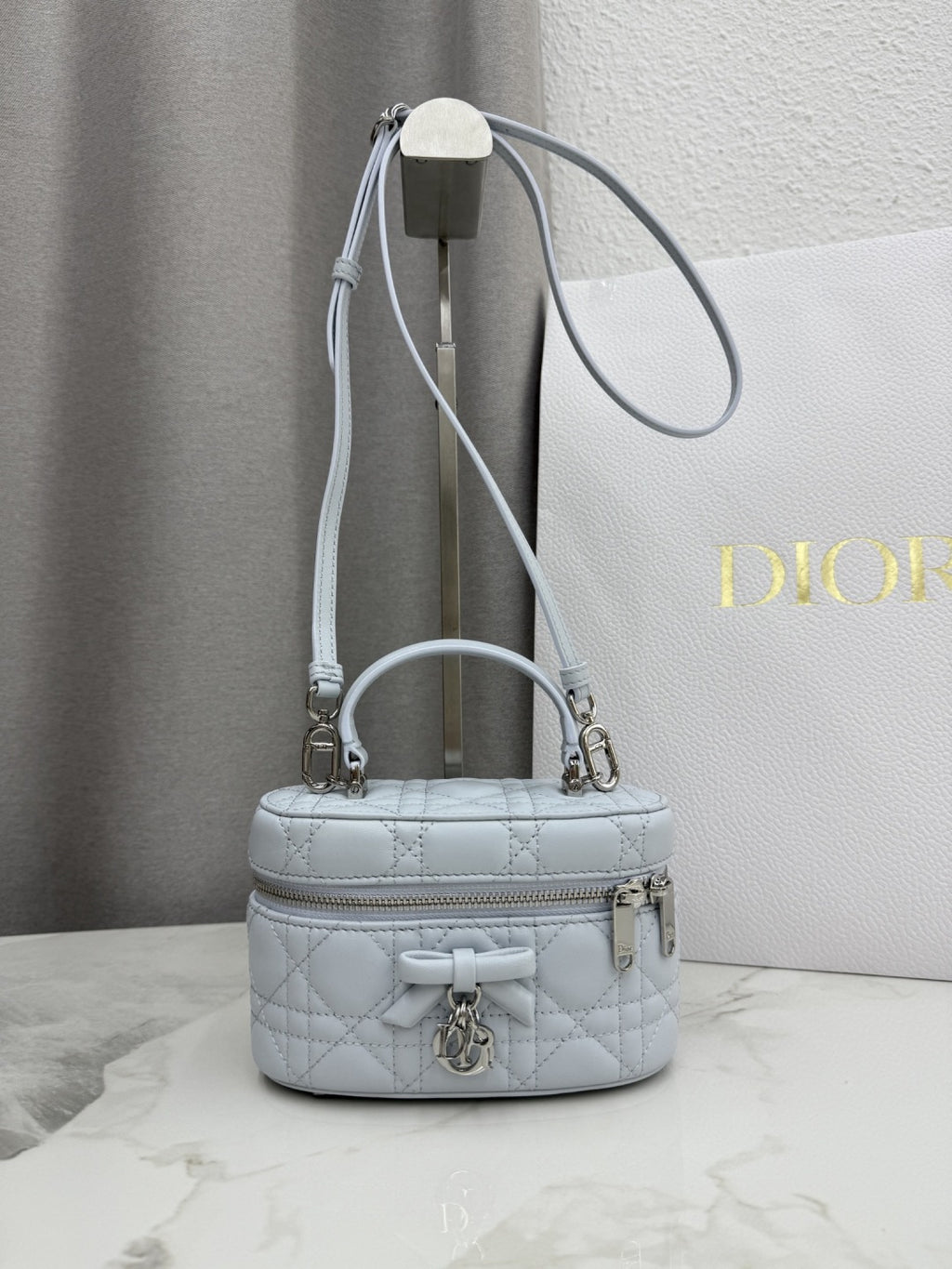Dior Adiorable Mini Vanity Case — Ice Blue Cannage Lambskin with Silver Hardware