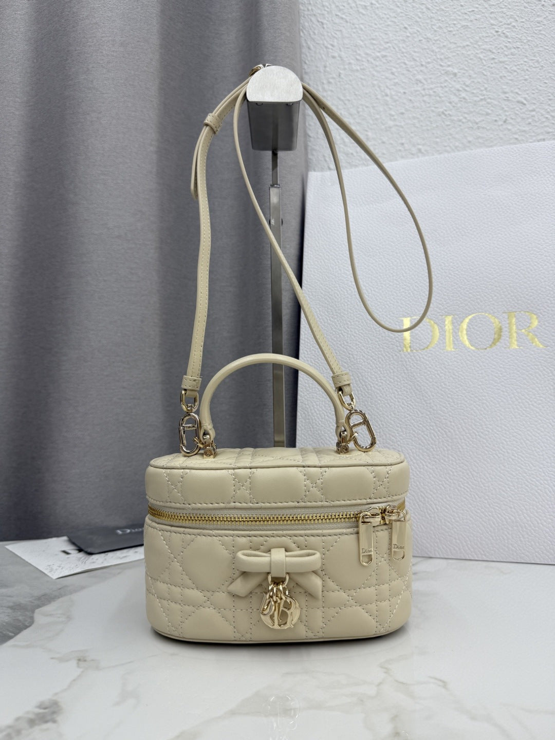 Dior Adiorable Mini Vanity Case — Latte Beige Cannage Lambskin with Gold Hardware
