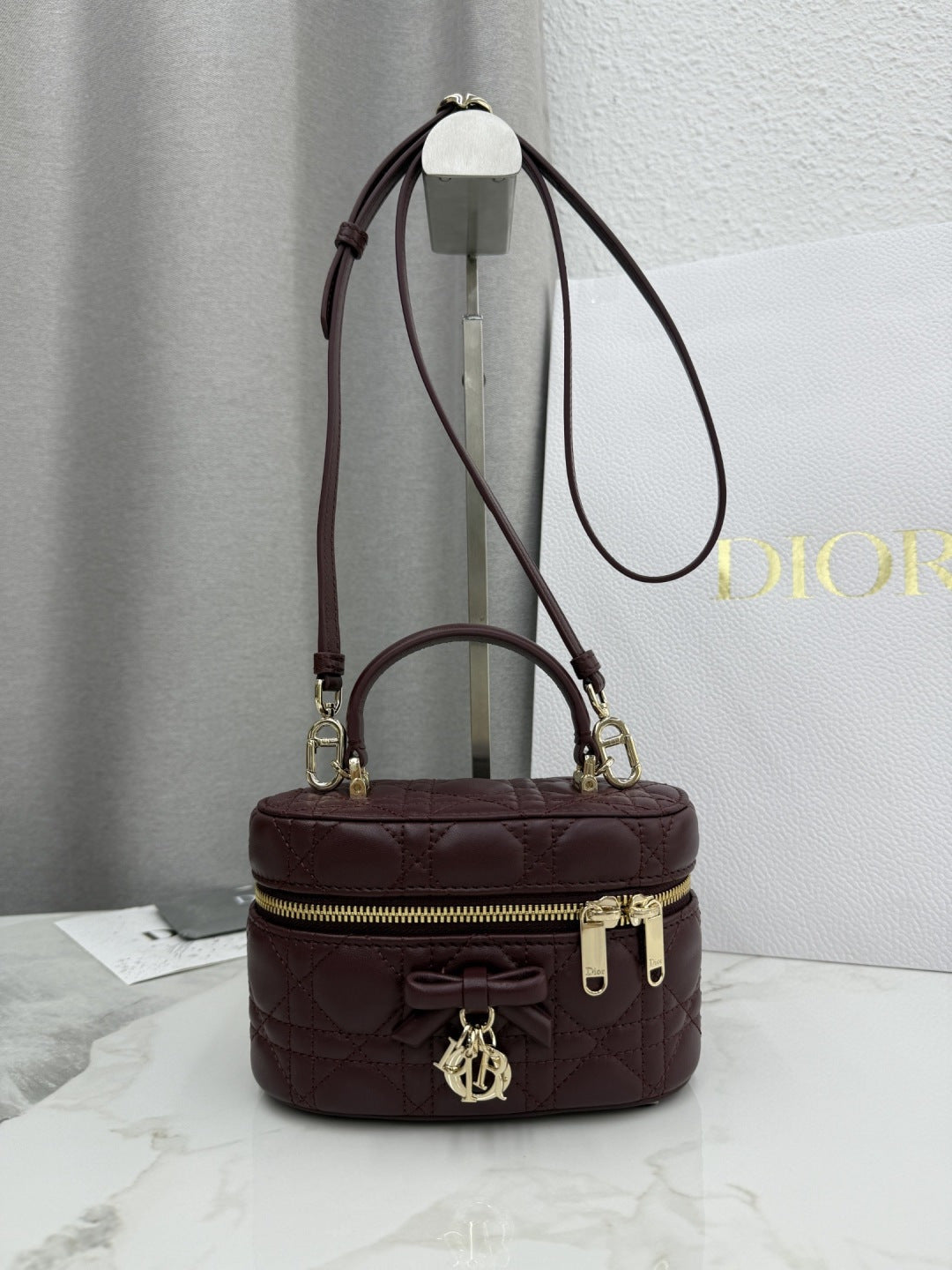Dior Adiorable Mini Vanity Case — Burgundy Cannage Lambskin with Gold Hardware