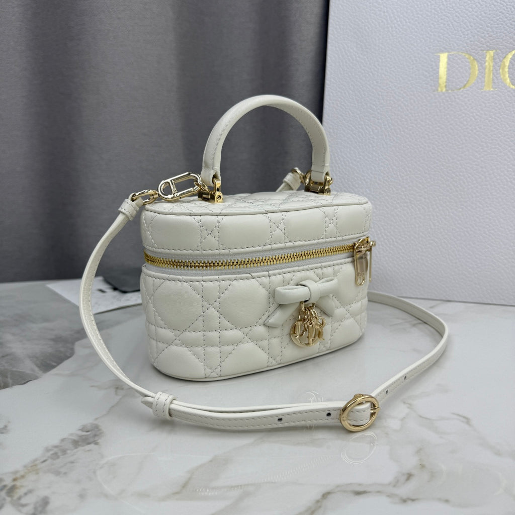 Dior Adiorable Mini Vanity Case — White Cannage Lambskin with Gold Hardware