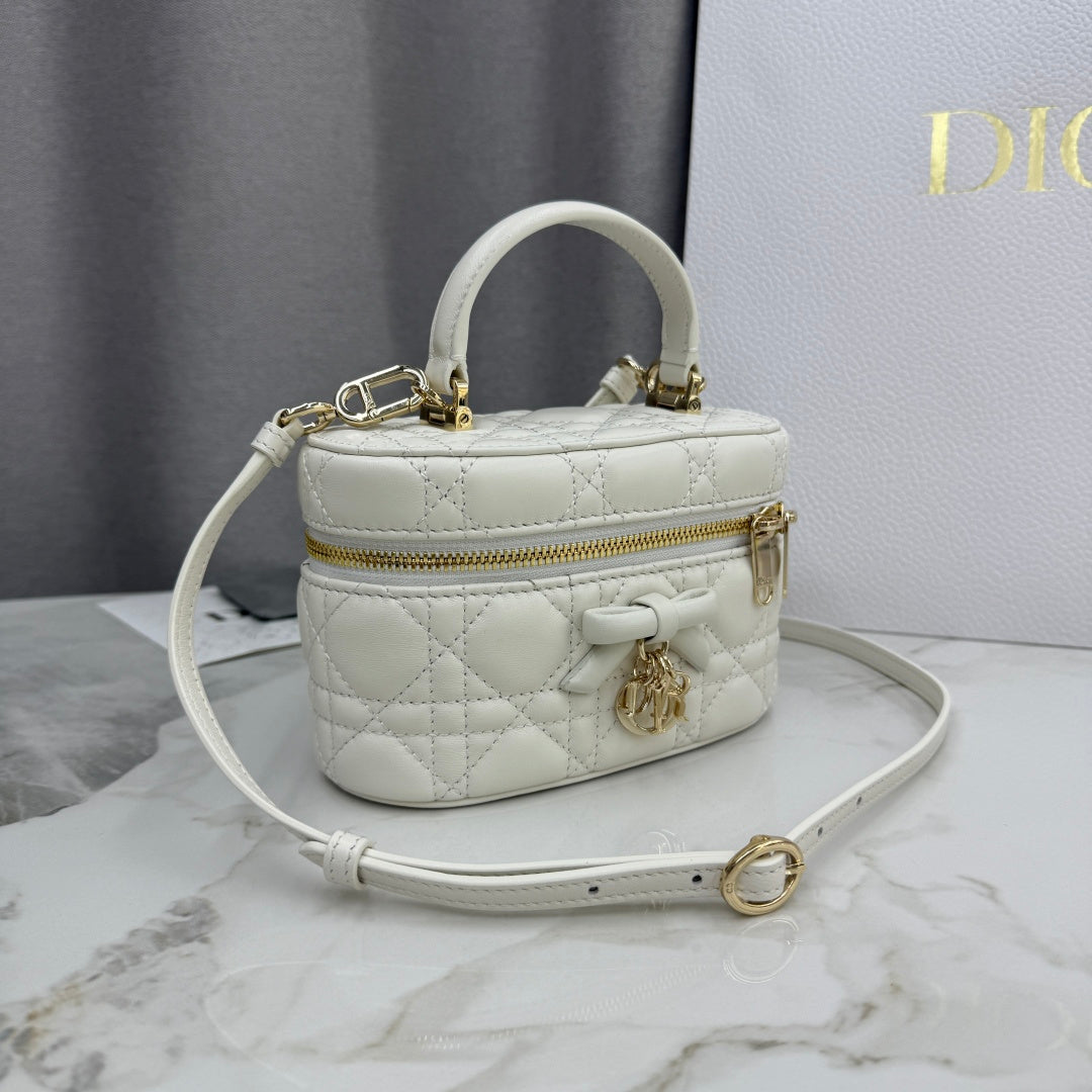 Dior Adiorable Mini Vanity Case — White Cannage Lambskin with Gold Hardware