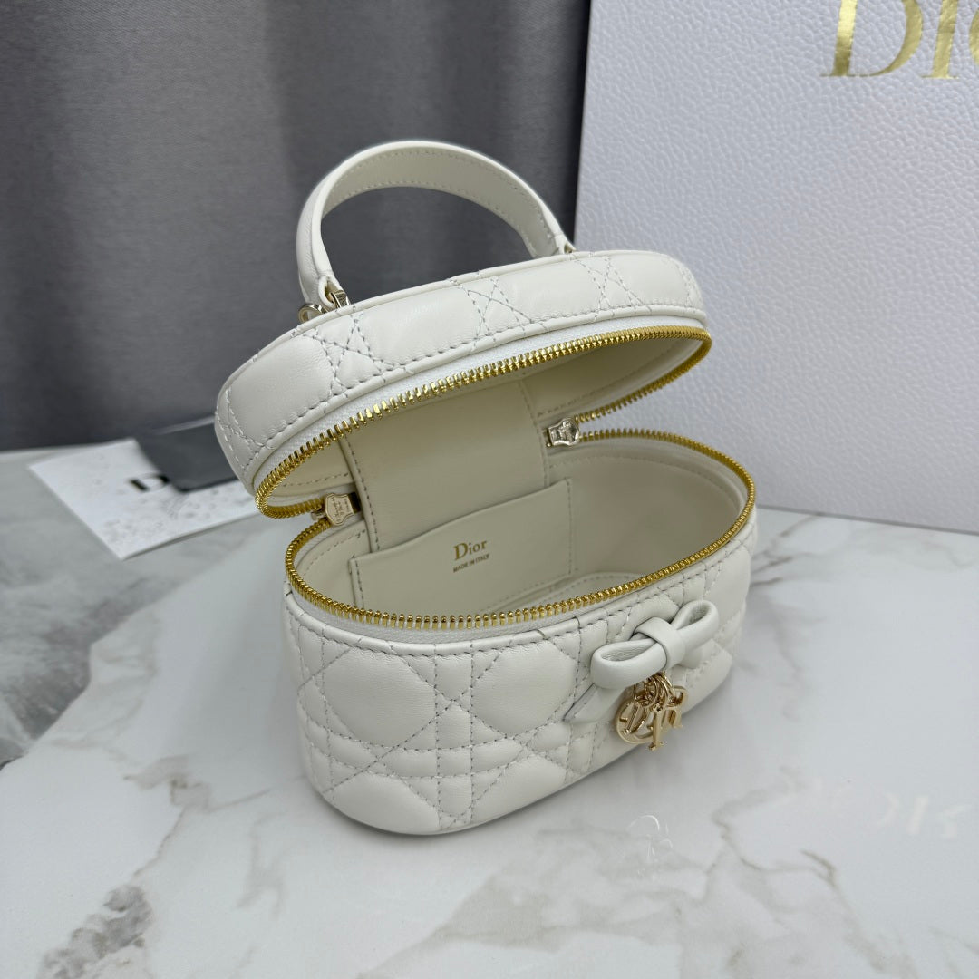 Dior Adiorable Mini Vanity Case — White Cannage Lambskin with Gold Hardware